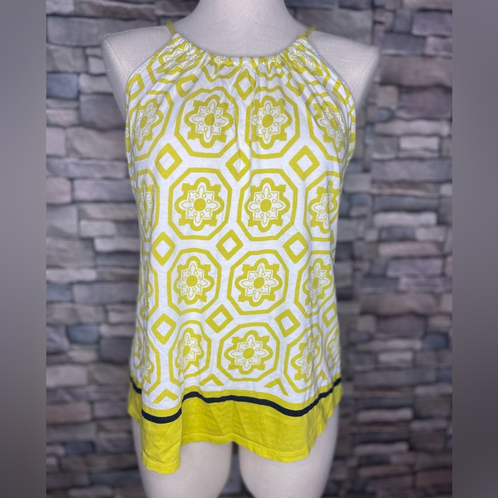 Crown & Ivy lime & navy tank top with back tie closure